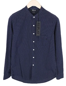 Replay Hombre CAMISA S Corte Normal Azul Algodón Puro Rayas Manga Larga - Imagen 1 de 10