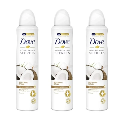 Dove Coconut & Jasmine Moisturising Cream Anti-Perspirant Spray 250ml x 3 - Image 1 of 4