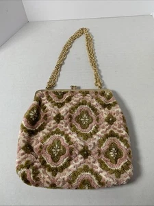 Vintage Flower Tapestry White Pink And Brown Chain Strap Purse Made In Japan - Picture 1 of 8
