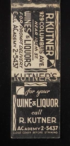 1930s For Your Wine & Liquor Call R. Kutner 929 Columbus Ave. near 106th NYC NY - Picture 1 of 2