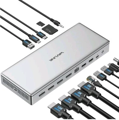 NEW WAVLINK Universal 10G Dual8k/Quad4K Docking Station inc 4xDisplayPort cables - Image 1 of 4