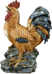 Pollo gallo giallo ceramica maiolica cinese vintage - 15''H - Foto 1 di 1