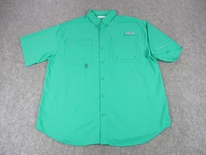 Columbia PFG Shirt Mens Large Green Kelly Omni-Shade Vented Fishing Short Sleeve - Picture 1 of 11
