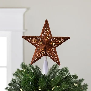 Northlight 8.5" Red Glitter Star Cut-Out Christmas Tree Topper - Clear Lights - Picture 1 of 6