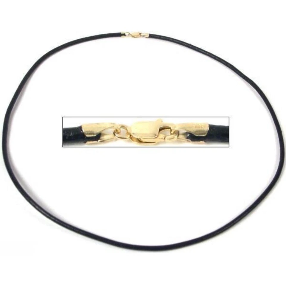 Collar Joyería Cordón Cuero Negro 2.0mm Grueso Cierre Oro 14K 18" Foto 1 de 1