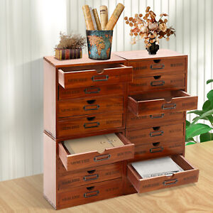 Elegant Wooden File Cabinet with 16 Drawers 4-Slot Large Storage Box Cabinet