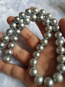 AAA+ 12-11mm natural south sea Gray pearl necklace 18inch 14K Gold - Picture 1 of 6