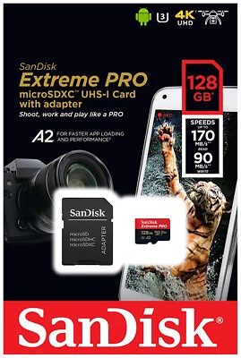 SanDisk Extreme Pro 128GB SDXC UHS-I U3 A2 Ver 3.0 4K UHD + Includes Adapter NEW - Image 1 of 4