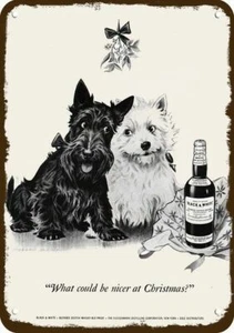 1950 BLACK & WHITE Whisky & Westie & Scotty Dogs DECORATIVE REPLICA METAL SIGN - Picture 1 of 1