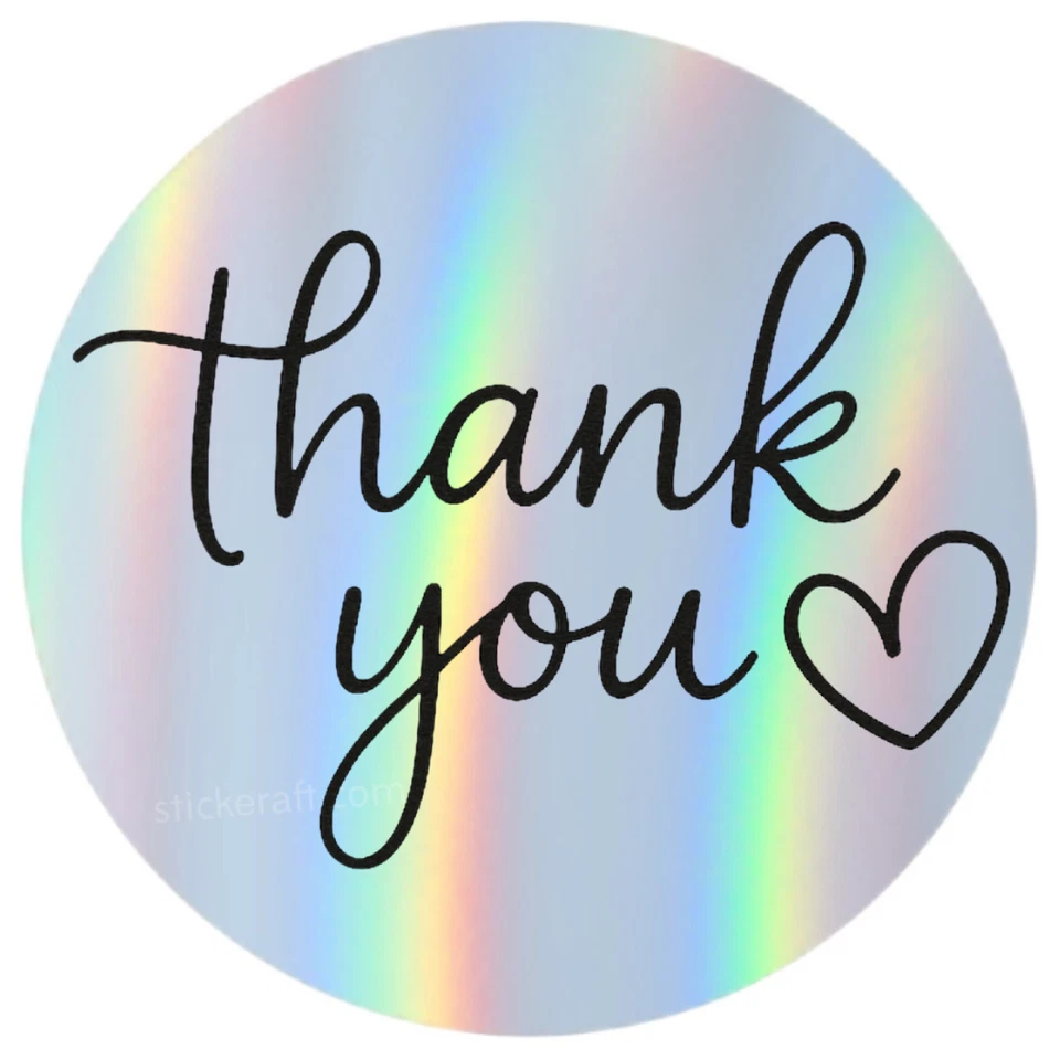 Thank You Stickers – 2" Round Script Labels with Heart for Packaging - Image 1 of 1