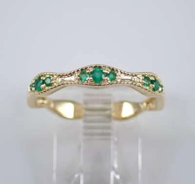 10k Gelbgold Natürlicher Smaragd Edelstein Formring Ehering Jahrestag Geschenk - Bild 1 von 4