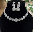 Bollywood Designer Indian Silver Plated AD CZ Necklace Choker Earrings Set T-1