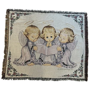MOREHEAD 1999 Praying Bedtime Prays Cherubic Angels Halo Throw Tapestry 54 x 47" - Picture 1 of 11