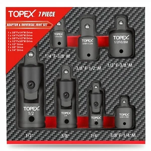 TOPEX 7-piece socket adaptor set 1/4" 3/8" & 1/2" universal joint socket adaptor - Picture 1 of 12