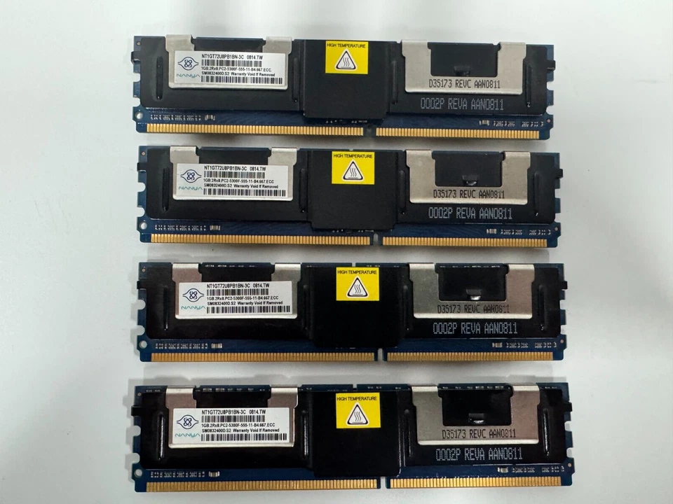 Nanya 4GB (4x1GB) NT1GT72U8PB1BN-3C PC2-5300F DDR2 ECC Server Memory - Image 1 of 2