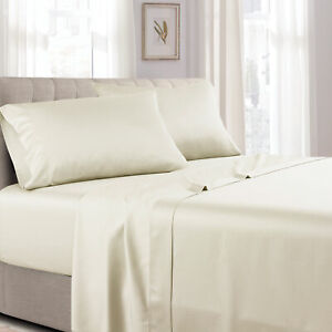 Full Size 4PC Wrinkle-Resistant Woven Solid 100% Cotton Sheets 300TC Deep Pocket