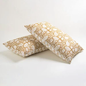 Indian Handmade Pure Cotton Block Print Pillow Cover White Floral 18x28" - Picture 1 of 5