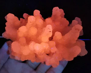 Raro esemplare minerale a grappolo di calcite rosa fluorescenza rossa naturale 342 g - Foto 1 di 11