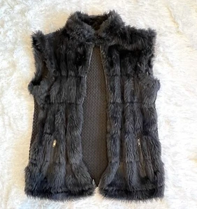 Bagatelle Reversible Black Faux Fur/Stretch Knit Quilted Zip Up Vest  Sz L READ - Picture 1 of 6