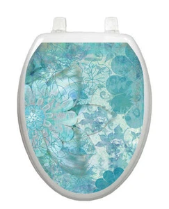 Blau/Grün Floral Haze Toilettendeckel Abdeckung Dekor Abnehmbare Vinyl Toilette Tattoos® - Bild 1 von 1
