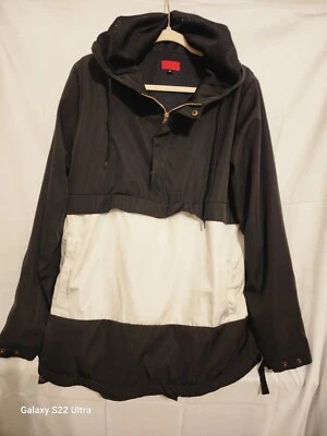 KILLION 尺寸 M 男式 Anorak 有内衬套衫连帽休闲黑色白色  — 第 1/4 张图片