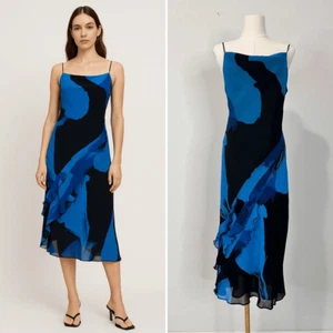 Y2K 90s Express Silk Bias Cut Midi Dress Dark Romance Date Night Abstract Print - Imagen 1 de 7