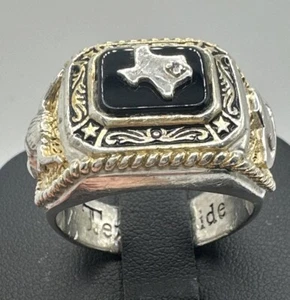 Texas Pride schwarzer Onyx und weißer Saphir 925 Sterlingsilber Herrenring Größe 12 - Bild 1 von 10