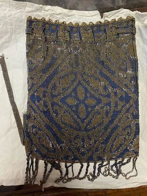 Cartera grande antigua victoriana con micro cuentas azul plata dorado Foto 1 de 4