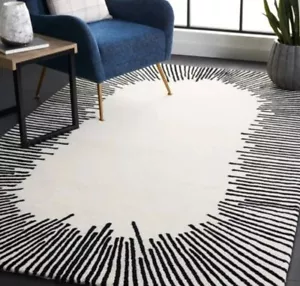 Illusion White Hand-Tufted 100% Wool Area Rug Carpet for Bedroom, Office 8x10 Ft - Picture 1 of 4