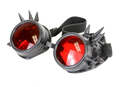 Red Lens Victorian Steampunk Spike Goggles Glasses Welding Cyber Punk Cosplay  - Image 1 of 4