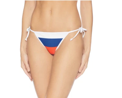 Parte inferior de bikini Volcom a rayas con corbata lateral, blanca, mediana para mujer Foto 1 de 2