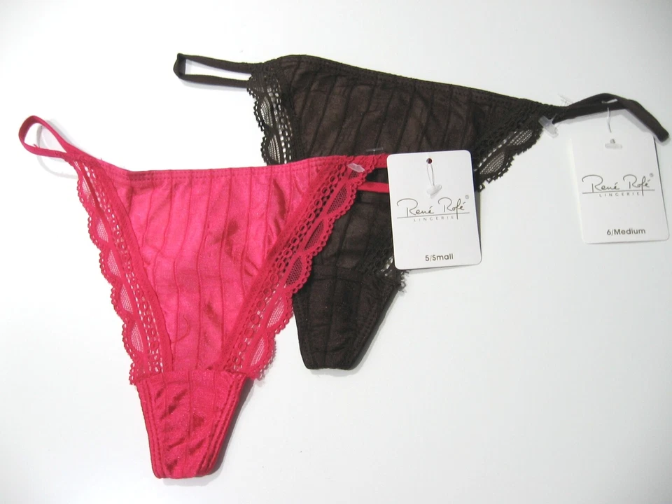 A0030 Rene Rofe NUEVO Tanga Para Mujer Lados de Encaje Elástico Rayas Malla Transparente Superpuesta Foto 1 de 3