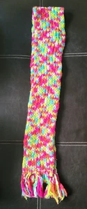 Handmade Neon Pink/Yellow/Green/Blue Rainbow Yarn Knit Neck Scarf Girl Youth 71" - Picture 1 of 5