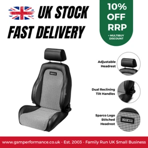 Sparco GT Retro Black Vinyl And Houndstooth Cloth Reclining Sport Car Seat - Picture 1 of 17