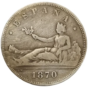 España. Plata. Gobierno provisional. 5 Pesetas. SN-M. 1870. - Imagen 1 de 2