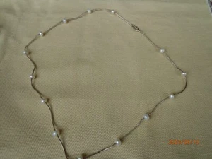 DBJ 925 STERLING SILVER PEARL STATION NECKLACE - Picture 1 of 5