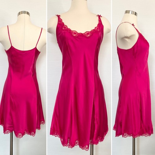 UNDERCOVER Abito slip anni 90 Victoria’s Secret 100% seta rosa magenta vintage pizzo M