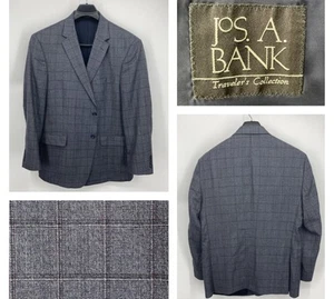 JOS A BANK Tailored Fit Blazer Men's 48R Blue 100% Wool Window Check Sport Coat - Picture 1 of 12