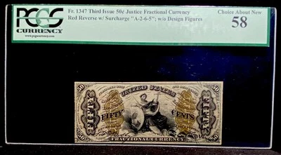 PCGS ChAU 58. FR# 1347 Fractional 1864 Union Currency 50c Civil War Third Issue - Image 1 of 4