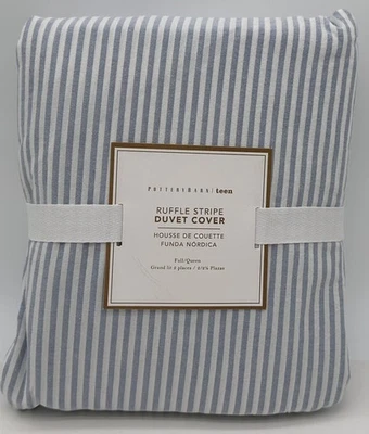Pottery Barn Teen Ruffle Stripe Full / Queen Duvet Cover ~ Rockport Blue / White - Image 1 of 2
