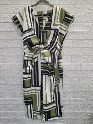 Vestido midi New York & Co estampado fruncido geométrico frente torcido talla grande EE. UU. Foto 1 de 4