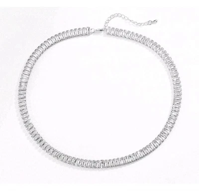 Collar Gargantilla Baguette Prisma Chapado en Oro Blanco 14k Swarovski Creado en Laboratorio Foto 1 de 2