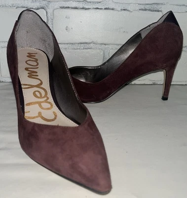 SAM EDELMAN Mujer Talla 6.5 Borgoña Gamuza Punta Stiletto Tacones Altos Foto 1 de 4