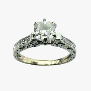 Cushion Solitaire With Accents Diamond Engagement Ring 18ct White Gold Size J - Picture 1 of 10