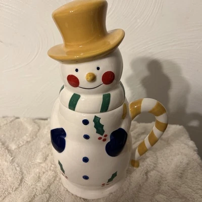 Temp-Tations Рождественский снеговик большой керамическая кружка шляпа крышка желтый шляпа  - Изображение 1 из 4