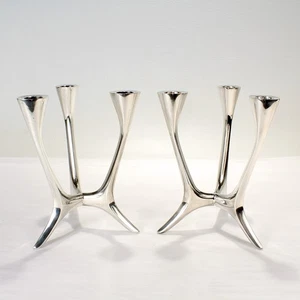 Paar Wilkens & Söhne German Mid Century Modern Sterling Silber Kerzenleuchter - Bild 1 von 11