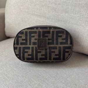 FENDI Zucca Brown Cosmetic Bag Vintage Cloth Leather FF Monogram Mini Pouch - Picture 1 of 6