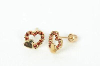 14K Yellow or White Gold Double Heart Stud Earrings with CZ  (Cubic Zirconia) - Image 1 of 4