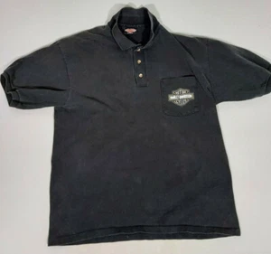 Vintage Mens Harley Davidson of Reno Black 1/4 Button-up Shirt Single Stitch L - Picture 1 of 10
