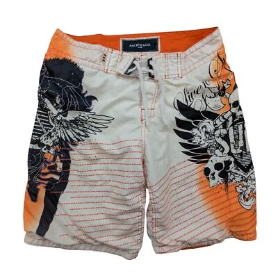 Pantalones Cortos de Tabla Pacifica & Co Para Hombres Grandes Surf Bañador Calaveras Tatuaje Estampado Playa Foto 1 de 4